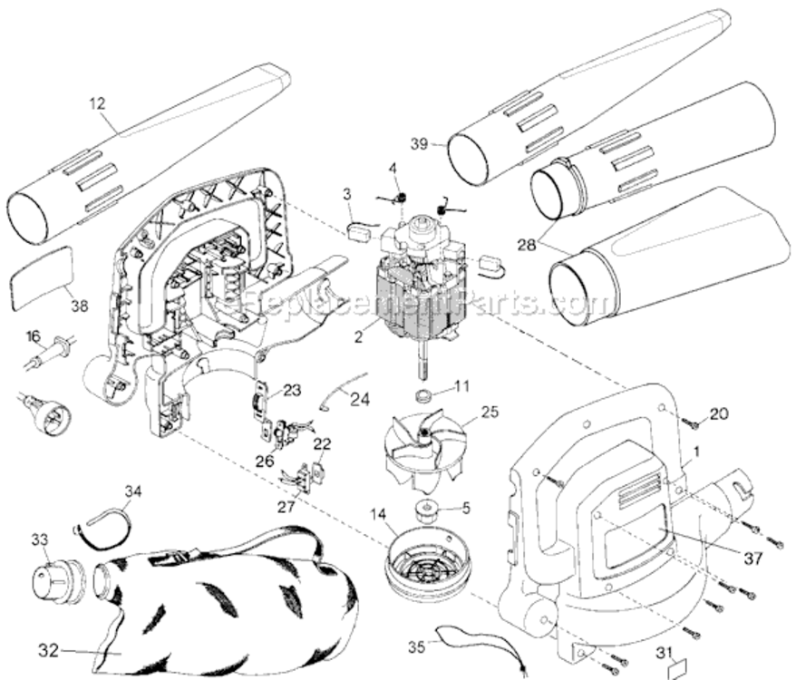 Page A Diagram and Parts List for BV1500 Type 1 Black and Decker Leaf Blower / Vacuum
